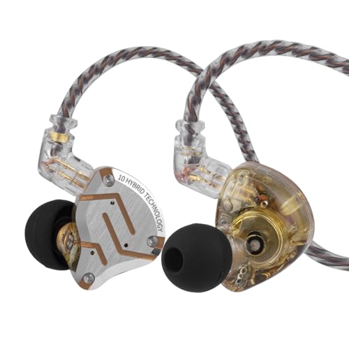 Linsoul KZ ZS10 Pro, 4BA+1DD 5 Driver in Ear Monitor, HiFi Wired Earbuds, Gaming Earbuds, Hybrid IEM Earphones with Stainless Steel Faceplate, Detachable Cable for Musician(with Mic, Glare Yellow) - color: Glare Yellow, style: With Mic