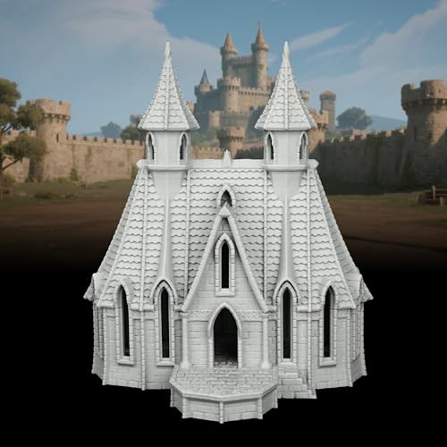 Modular High-Gothic Stone Manor for TTRPG - 25mm Scale Unpainted Fantasy Scenery with Dual Spires, Detailed RPG Terrain Set for Dungeon Masters & Wargame - City Building 1 (AF1104 G) - color: Af1104 G City Building 1