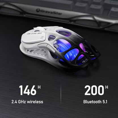 GravaStar Mercury M1 Pro Tri-Mode Wireless Gaming Mouse | Magnesium Alloy • Ergonomic Comfort • PAW3395 Sensor • 200H Battery • 5 Programmable Buttons - color: Gradient Black