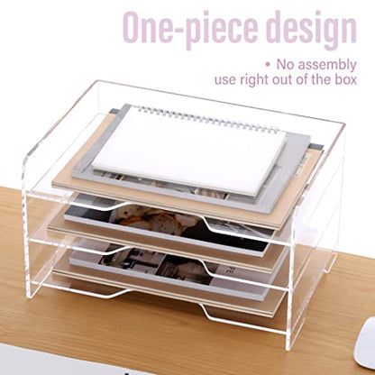 SANRUI Acrylic Paper Organizer Letter Tray for Desk, 3 Tier Enlarged File Sorter,Clear File Holder Desktop Shelf Document Storage for School Office Home - style: Enlarged 3 Tier File Tray Holder