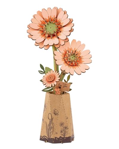 rowood 3D Puzzles for Adults,Mother's Day DIY Wooden Flower Building Set Craft Kits,Botanical Collection Home Decor, Teacher's Day/Christmas/Birthday Gift- Orange Gerbera Daisy - style: Orange Gerbera Daisy