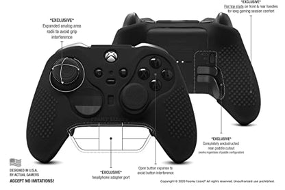 Elite Series 2 Studded Grip Skin for Xbox One Elite Series 2 Controller (NOT for Series X/S/Elite 1) by Foamy Lizard - Sweat Free Silicone w/Flat Top Anti-Slip Studs + 8 QSX-Elite Thumb Grips (Black) - color: Black