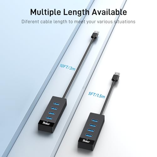4 Port USB 3.0 Hub 5FT Long Cable, USB Extension Data Cable USB Dock Extender for Desktop PC Laptop, 5Gbps with 5V USB-C Power Supply - size: 5 FT