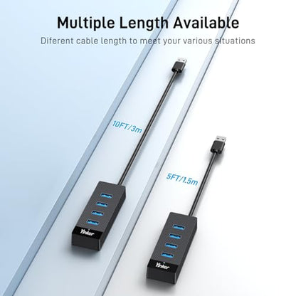 4 Port USB 3.0 Hub 5FT Long Cable, USB Extension Data Cable USB Dock Extender for Desktop PC Laptop, 5Gbps with 5V USB-C Power Supply - size: 5 FT