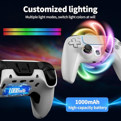 NBCP W1 Wireless Controller for PS5/Pro/Slim,Hall Effect Gamepad | Back Paddles & Macro,Bluetooth 5.0,6-Axis Gyro, Dual Vibration,Turbo,1000mAh, RGB Ring,3.5mm Jack,Speaker,for PS5 Pro/Slim/PC - color: White-PS5 Wireless