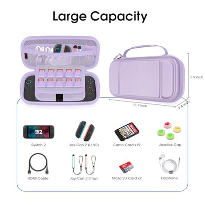 FINTIE Carrying Case for Nintendo Switch 2 (2025), Shockproof Hard Shell Switch 2 Case, Protective Cover Travel Bag with 19 Game Card & 2 Micro SD Card Slots & Inner Pocket, Lilac Purple - color: Lilac Purple