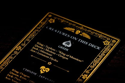 Mythical Creatures Playing Cards - Black, Silver & Gold Edition | Waterproof PVC | Greek, Norse, Egyptian, East Asian Designs | Custom Hand-Drawn Art