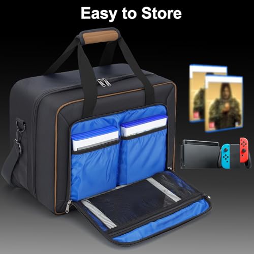 GDNasist Carrying Case Compatible with PS5/PS5 Pro/PS5 Slim, Brown | Travel Thickened Protective Bag Compatible with Playstation 5 Console, Headset, PS5 Controller, Game Discs and Accessories - color: Brown