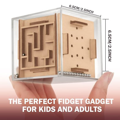 Fidget Puzzle Cube for Kids and Adults - 6-Sided Wooden Puzzle Game Fidget Toy for Anxiety Relief - Handheld Maze Cube for Travel - 3D Brain Teaser Magic Cube Fidget for Christmas Stocking Stuffers