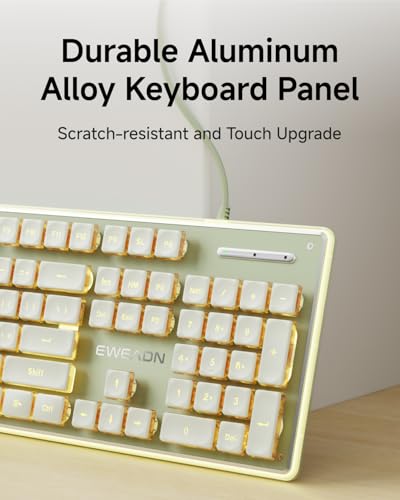 SEUNKWANG EWEADN GX710S Backlit Computer Keyboards, Wired USB Keyboard with Warm Backlit, Metal Panel, Plug and Play, Pudding Keycaps Full Size Quiet Computer Keyboard for Win/PC/Laptop-Green - color: Green