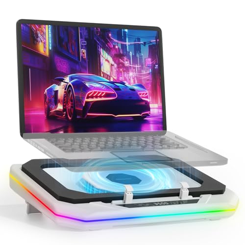 Gaming Laptop Cooling Pad with 3500 RPM Powerful Turbofan, RGB Laptop Cooler Stand with 3 USB Ports, Ergonomic Adjustable Height Laptop Fan for 12-19 Inch Notebooks, Office & Gaming