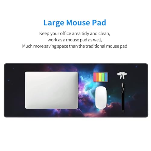 Large Gaming Mouse Pad Desk Mat, Blue Purple Galaxy Extended Keyboard Mouse Pad Mousepad with Non-Slip Base and Stitched Edge Mouse Mat Desk Pad Mouse Pads for Desk Home Office, 31.5 x 11.8 - color: Blue Purple Galaxy