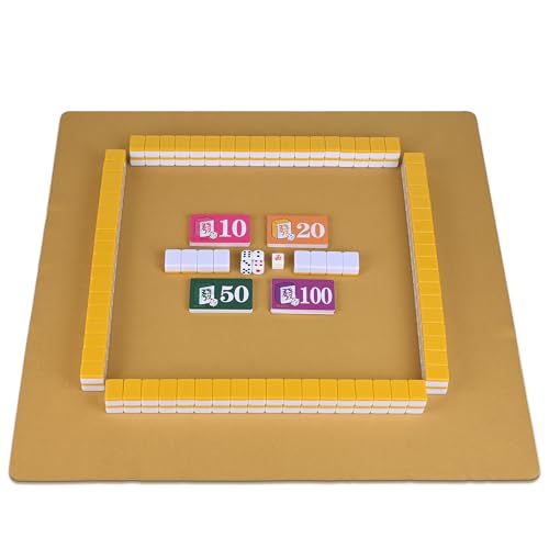 Chinese Small Mahjong Set, 144 Numbered Melamine 1.17" Size Tiles(Yellow) and 8 Blank Tiles, with Carrying Travel Bag, English Instruction, Mahjong Mat, Pro Complete Mahjongg Game Set (Majiang) - color: Yellow, size: 1.17 in