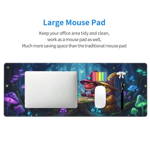 Frog Wizard Gaming Mouse Pad, Large Extended Desk Mat (31.5x11.8 in), Fantasy Mushroom Forest Design, Non-Slip Rubber Base & Stitched Edges for Office, Gamer & Work - color: 23
