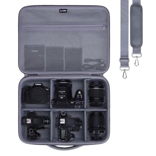 Large Camera Case Bag for Canon/Sony/Nikon Camera and Multiple Lens Gray | Hard Travel Carrying Case Bag for Canon/Sony/Nikon DSLR SLR Mirrorless Camera and Multiple Lens with 5 Dividers - color: Gray, size: Large