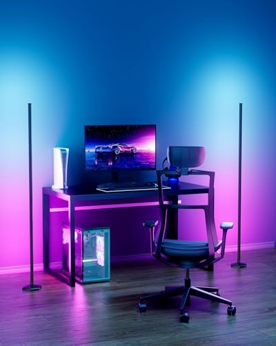 2PCS Corner Floor Lamp,RGB LED Corner Lamp with Remote Control,65" Color Changing Mood Light with Smart App and Remote Control Modern Floor Lamp with Music Sync for Bedroom, Living Room Gaming Room - color: Black 2-Pack