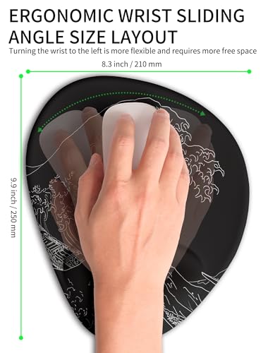 Palm-Rest and Wrist-Hugging Mouse Pad Wrist Rest, Ergonomic Wrist Support with Curve Fitting Cushioned Memory Foam for Carpal Tunnel Pain Relief, 9.9 x 8.3 Inch, Waves - color: Waves