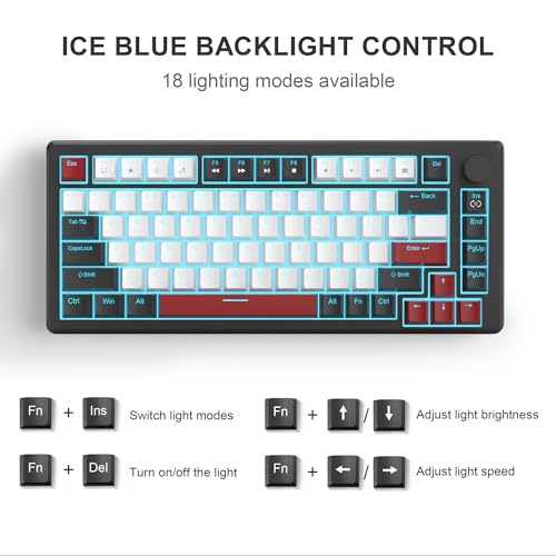 MageGee 75% Mechanical Gaming Keyboard, Compact Blue Backlit Wired Gaming Keyboards with Red Switches, EVA Foam, Knob Control, STAR75 Portable NKRO PC Gaming Keyboard - Black & White - color: Black & White - Red Switch