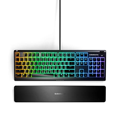 SteelSeries Apex 3 RGB Gaming Keyboard – 10-Zone RGB Illumination – IP32 Water Resistant – Premium Magnetic Wrist Rest (Whisper Quiet Gaming Switch) (Renewed)