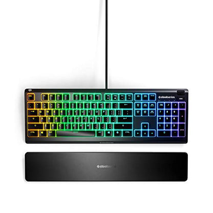 SteelSeries Apex 3 RGB Gaming Keyboard – 10-Zone RGB Illumination – IP32 Water Resistant – Premium Magnetic Wrist Rest (Whisper Quiet Gaming Switch) (Renewed)