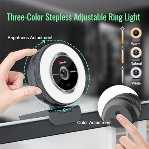 Angetube Streaming Webcam with Microphone, USB 1080P Web Cam w/Ring Light | Remote Control, 1080P@60FPS, 5X Digital Zoom, Built in Privacy Cover, HD Computer Web Camera for Desktop, PC, Laptop, Mac