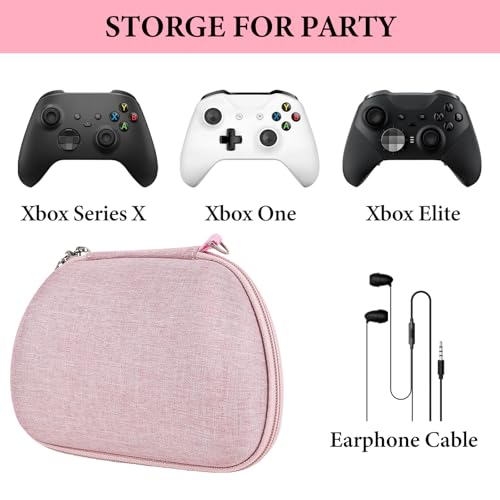 GEEKRIA Controller Travel Case Compatible with Xbox Series X/S & Xbox One, Hard Shell Carrying Bag with Joystick Protection, Cable storage, Controller Retention Strap (Pink) - color: Pink
