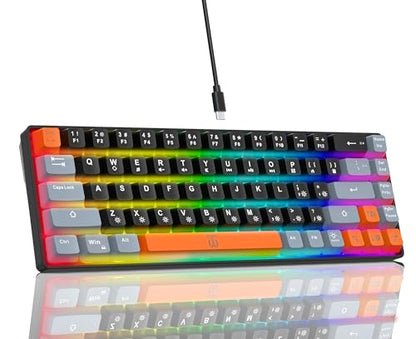 Snpurdiri 60% Percent Gaming Keyboard (68 Keys, Black-Grey-Orange) | Compact RGB Backlit Small Gaming Keyboard for Windows, PC, Laptop - color: Black Grey Orange