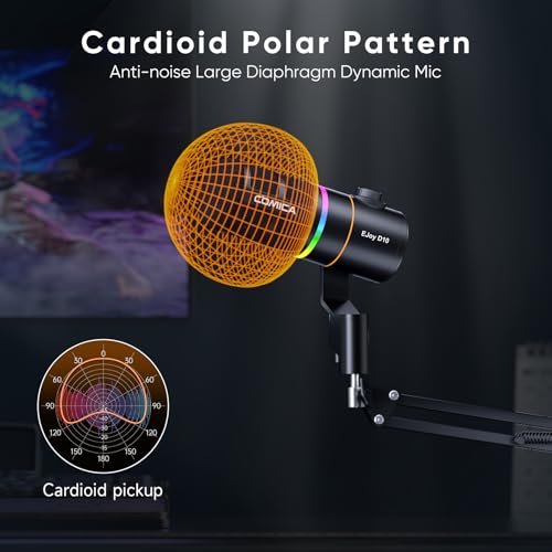 COMICA EJoy D10(A) USB/XLR Dynamic Gaming Mic with Boom Arm, Noise Cancel | Cardioid Dynamic Capsule, 48khz/24bit, 4-Level Gain & Real-Time Monitor, Streaming Microphone for Gamers Pc/Laptop/Ps5 - color: Black