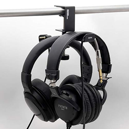 ADV. Dual Suspension Headphone Stand – Floating Headset Stand with 360° Rotating Arm, Adjustable Clamp for Desk/Table, Steel Metal Holder, 3.5mm Jack Mount, Universal Fit, [Black] - color: Black