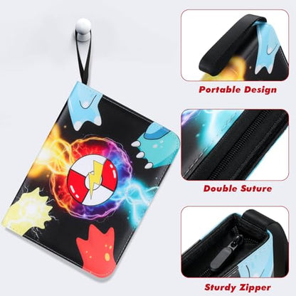 Trading Card Binder, 4 Pocket 400 Cards Holder with 55 Removable Sleeves Display Storage Collector Album Compatible with Pokemon Cards Football Cards TCG Game Sports Cards