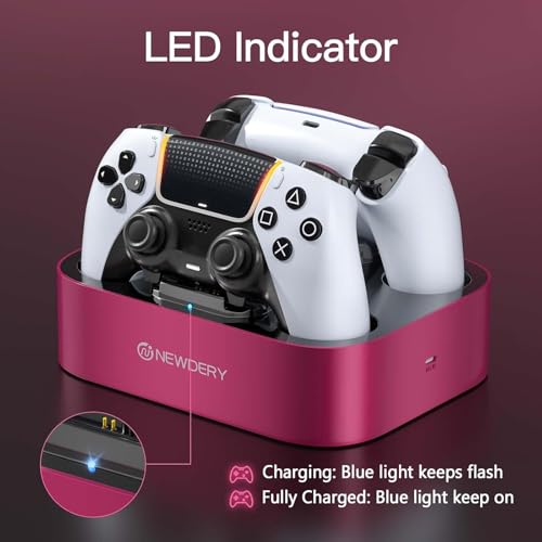 NEWDERY for PS5 Controller Charger Station Compatible with Dualsense Edge | Fast Charging Dock with Led Indicators, Dual Charging Stand for PlayStation 5 & DualSense Edge Controller - color: Volcanic Red
