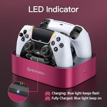 NEWDERY for PS5 Controller Charger Station Compatible with Dualsense Edge | Fast Charging Dock with Led Indicators, Dual Charging Stand for PlayStation 5 & DualSense Edge Controller - color: Volcanic Red