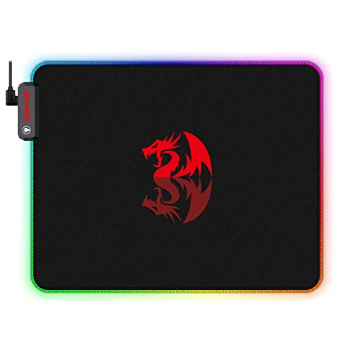 Redragon Pluto Ergonomic RGB USB Mouse Mat Non-Slip Surface Waterproof Gaming Gaming Video Games Retro Illuminated LED for PC and Mac (Medium)