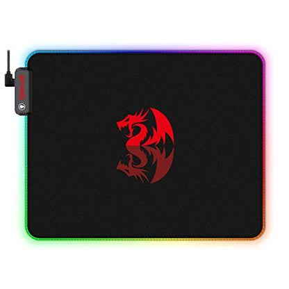 Redragon Pluto Ergonomic RGB USB Mouse Mat Non-Slip Surface Waterproof Gaming Gaming Video Games Retro Illuminated LED for PC and Mac (Medium)
