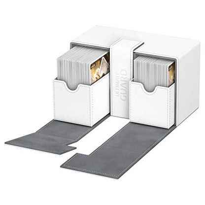 Ultimate Guard Twin Flip'n'Tray 160+, Deck Case for 160 Double-Sleeved TCG Cards +Dice Tray, White/Grey, Independent Magnetic Closure & Microfiber Lining - color: White/Grey