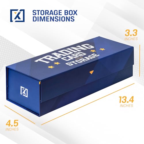 HOMEXPRO Easy Fold Trading Card Storage Box [3 PACK] Magnetic Lid | Toploader Storage Box Fits 800 Cards, 200 Toploaders, or 50 One Touch | Baseball Card Storage Box - Labels included - style: Blue - 3 Pack