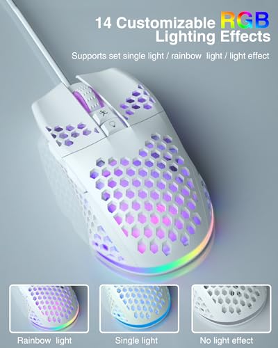SOLAKAKA SM900 Gaming Mouse Wired with RGB,Adjustable 12800 DPI Wired Gaming Mouse with Side Buttons,Computer Mouse for Laptop/PC,White - color: white