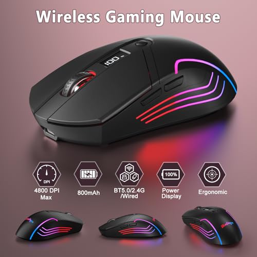 BlueFinger Wireless Gaming Keyboard and Mouse Combo, RGB Backlit, Tri-Mode Bluetooth/2.4G/USB-C Wired, 98 Keys Quiet Keyboard with Number Pad, Volume Knob & Screen, 4800 DPI Mouse for PC/Mac/Laptop - style: Wireless Keyboard & Mouse