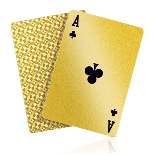 BIERDORF Waterproof Plastic Playing Cards - Durable Cool Deck of Cards - Standard Index Professional Premium Poker Cards - Vintage Casino Themed Card Games for Families or Adults - Gold Diamond Style - style: Gold