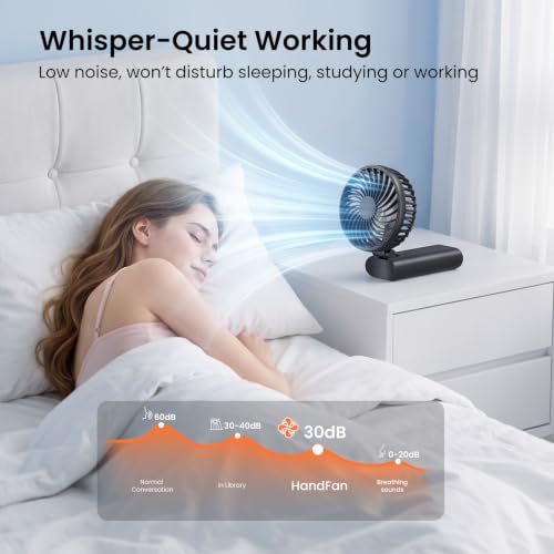 HandFan 2026 𝐔𝐩𝐠𝐫𝐚𝐝𝐞𝐝 Handheld Fan, Hands Free Necklace Fan with lanyard, 8000𝐦𝐀𝐡, 38 Hours Cooling Runtime,180° Foldable (Black) - color: Clear‑Blade Classic Black