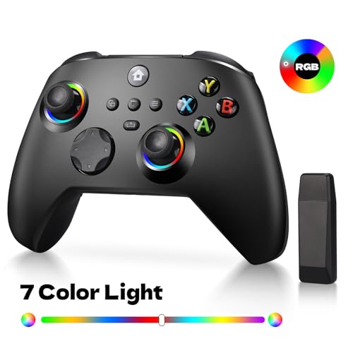 Wireless Controller with 7 Colors RGB Light Compatible With Xbox Series X|S/Xbox Controller/Steam PC Windows, Programmable/Turbo/Dual Vibration/800mAh Battery, with 3.5mm Audio Jack, 2.4GHZ Adapter