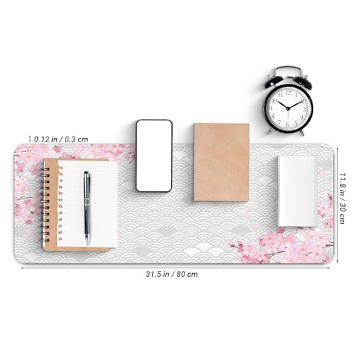Gaming Mouse Pad with Anti-Slip Rubber Base, Extended Large Computer Mouse Mat with Stitched Edges, Long XL Anime Mousepad for Laptop and Keyboard, 31.5 x 11.8 inch (Grey Cherry Blossom) - color: Grey Cherry Blossom