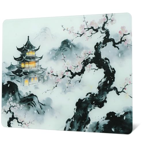 XVX Glass Mousepad Gaming, Cherry Blossom Hard Mouse Pads for Esports, Large Mouse Mat 410mm*310mm, Tempered Glass Mouse Pad Smooth Micro-Etched Surface with Improved Precision and Speed - color: Cherry Blossom