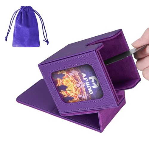 AFIING MTG Deck Box for Commander Display,Card Deck case Fits 100 Double Sleeved Cards, Magic Commander TCG Card Storage Box with 2 Dividers,Dice Bag and 1 Toploader(Purple) - color: Commander Purple