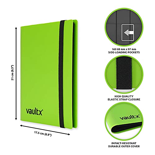 Vault X 4 Pocket Strap Trading Card Binder 160 Cards Side Loading (Green) | Holds 160 standard-size TCG cards in 20 side-loading 4-pocket pages. Padded, water-resistant cover. - color: Green
