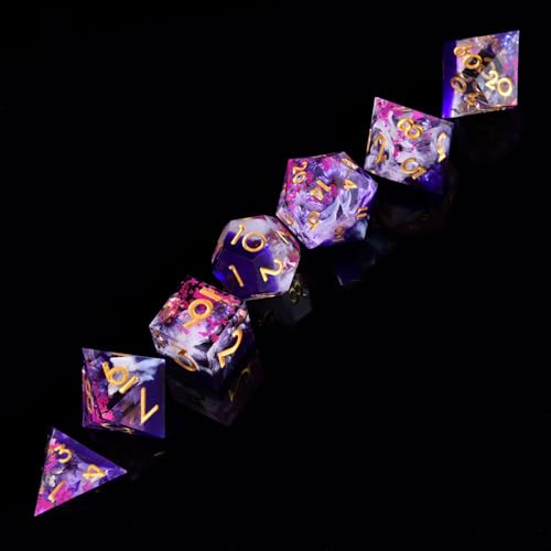 DND Dice Set, 7 Pcs Sharp Edge D&D Dice Polyhedral Resin Dice for Dungeons and Dragons RPG MTG Role Playing Table Games - color: Purple-1
