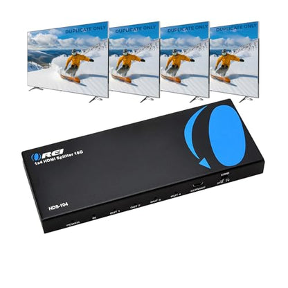 OREI HDMI Splitter 1 in 4 Out – 4K@60Hz HDMI 2.0 Splitter with HDCP 2.2, EDID Management, and LPCM/Dolby/DTS Audio Support – Compact Plug & Play Design | OREI HDMI Splitter 1 in 4 Out – Up to 4K@60Hz HDMI 2.0 Splitter with HDCP 2.2 With EDID Management, L