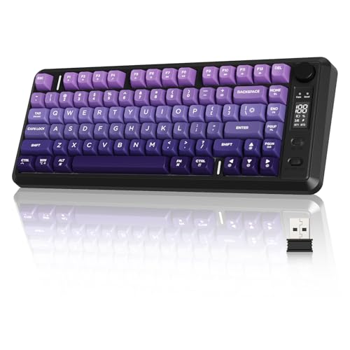 ZIYOU LANG M75 Wireless Gaming Keyboard, RGB Backlit Rechargeable 2000mAh Battery, Small Membrane But Mechanical Feel Keyboard with Smart Display & Knob, PBT Gradient keycaps for PC, MAC-Grape Purple - color: Grape Purple