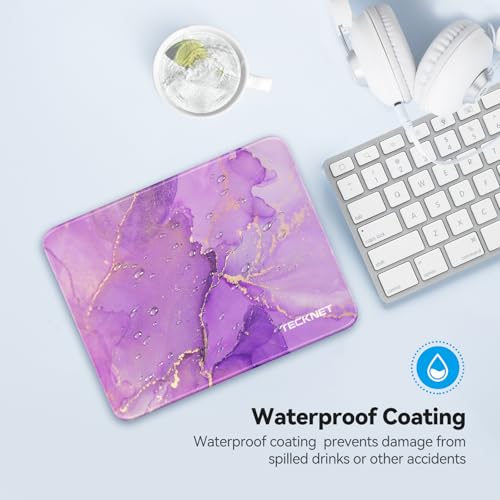 TECKNET Mouse Pad with Anti-fray Stitching, Waterproof Surface & Non-Slip Rubber Base with Stitched Edges Gaming Mouse Mat for Laptop，Compatible with Laser and Optical Mice - Purple Marble - color: Purple Marble-1 Pack
