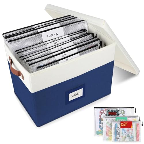 Board Game Storage, Board Game Organizer with 12pcs Zipper Bags and Writable Stickers, Board Game Organizers Storage with Lid for Office Supplies,Puzzles,Video Game,Craft Product (Blue, 1-Pack Large) - color: Blue, size: 1-Pack Large
